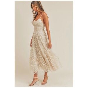 Thirty Thirty LA Ivory Butterfly 3D Applique Corset Midi Dress Medium prom event